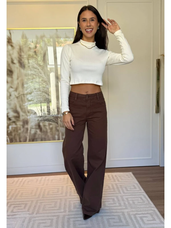 CALÇA WIDE LEG FEMININA BARBARA - COSH JEANS - Marrom