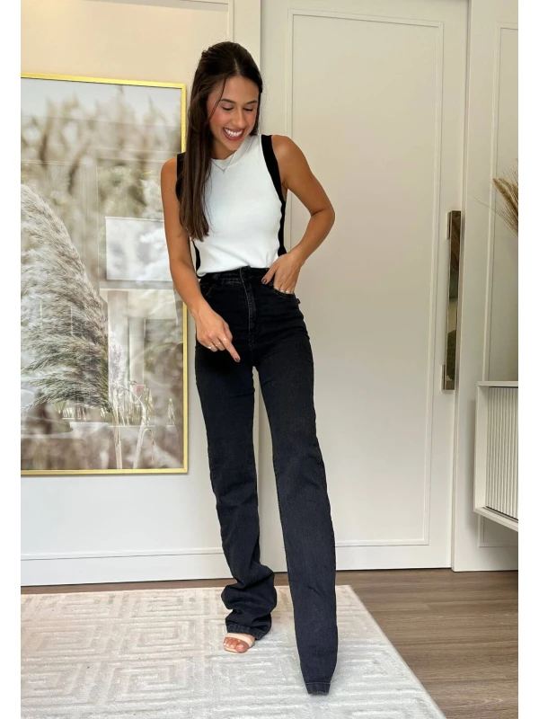 CALÇA WIDE LEG FEMININA CARLA LONGA - COSH JEANS - Preto