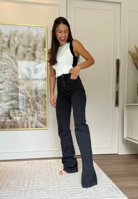 CALÇA WIDE LEG FEMININA CARLA LONGA - COSH JEANS - Preto