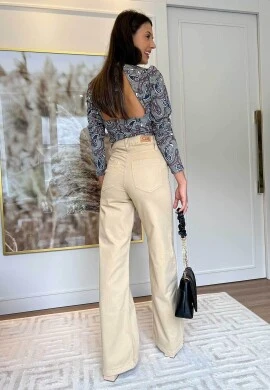 CALÇA WIDE LEG FEMININA LILY - COSH JEANS - Bege