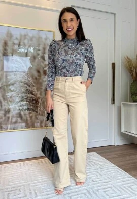 CALÇA WIDE LEG FEMININA LILY - COSH JEANS - Bege