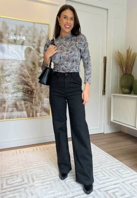 CALÇA WIDE LEG FEMININA LILY - COSH JEANS - Preto