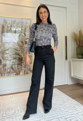CALÇA WIDE LEG FEMININA LILY - COSH JEANS - Preto