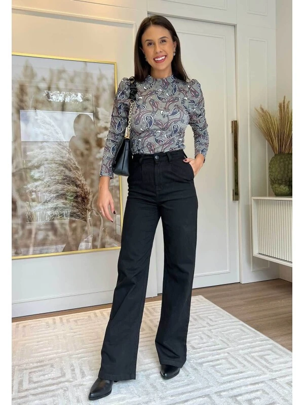 CALÇA WIDE LEG FEMININA LILY - COSH JEANS - Preto