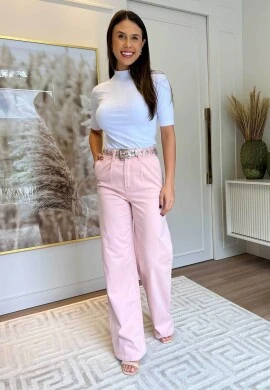 CALÇA WIDE LEG FEMININA LILY - COSH JEANS - Rosa quartzo