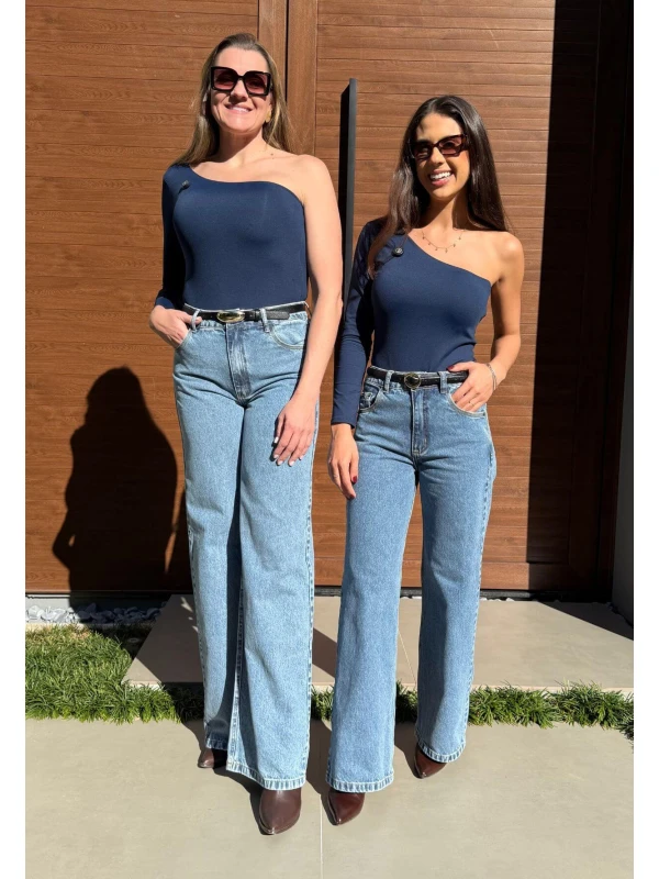 CALÇA WIDE LEG FEMININA NANDA LONGA - COSH JEANS - Jeans medio