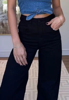 CALÇA WIDE LEG FEMININA REBECA - COSH JEANS - Preto