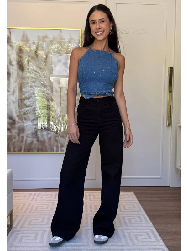 CALÇA WIDE LEG FEMININA REBECA - COSH JEANS - Preto