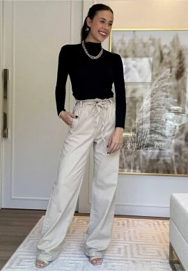CALÇA WIDE LEG FEMININA VALENTINA- COSH JEANS - Bege