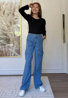 CALÇA WIDE LEG INFANTIL FEMININA LAIS - Jeans