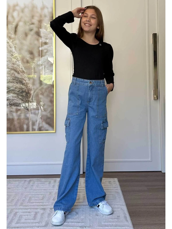 CALÇA WIDE LEG INFANTIL FEMININA LAIS - Jeans
