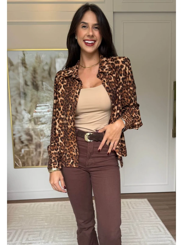 CAMISA ANIMAL PRINT SUIANE - COSH JEANS - Marrom