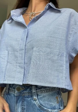 CAMISA CROPPED DE LISTRAS - COSH JEANS - Azul bic