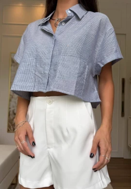 CAMISA CROPPED DE LISTRAS - COSH JEANS - Preto