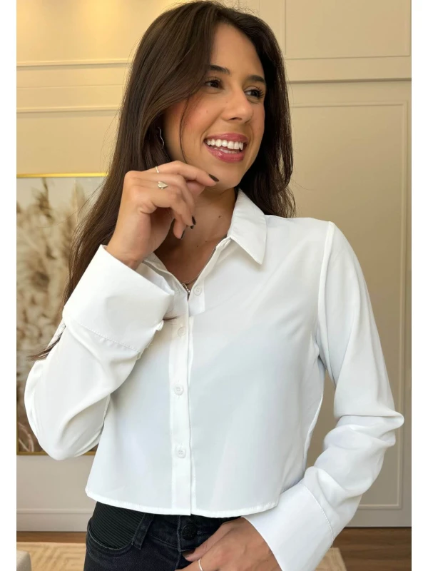 CAMISA CROPPED FEMININA ACETINADA - COSH - Branco