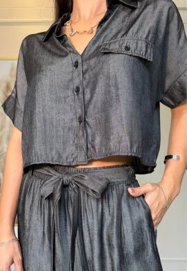 CAMISA CROPPED FEMININA BETE - COSH JEANS - Preto