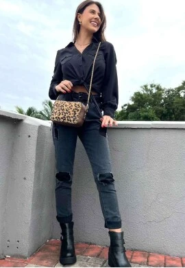 CAMISA DE AMARRAÇÃO FEMININA  COSH JEANS - Preto