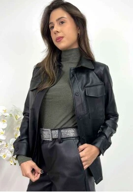 CAMISA DE COURINO FEMININA  COSH JEANS - Preto