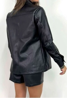 CAMISA DE COURINO FEMININA  COSH JEANS - Preto