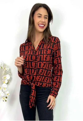 CAMISA ESTAMPADA DE AMARRAÇÃO  COSH JEANS - Vermelho