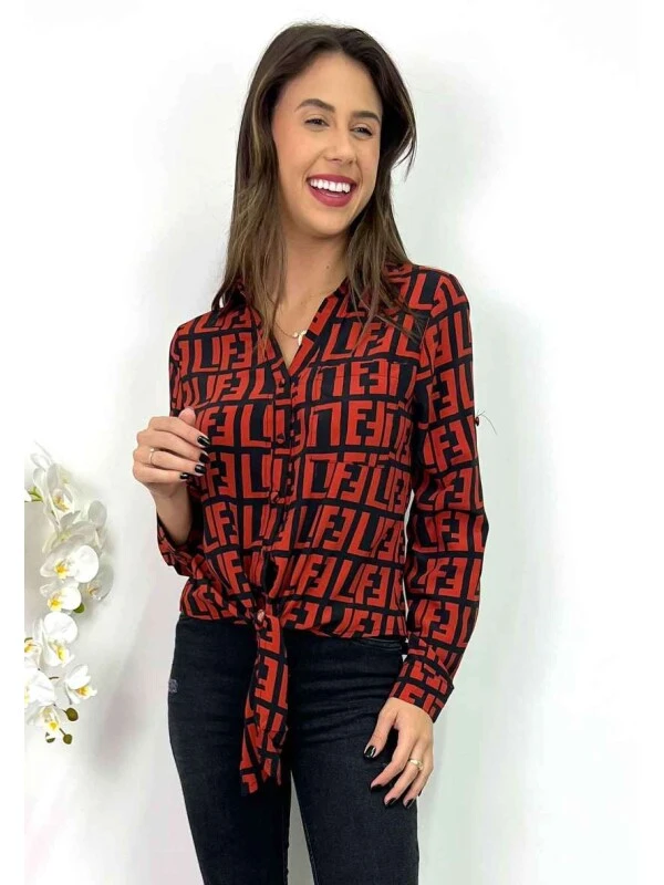 CAMISA ESTAMPADA DE AMARRAÇÃO  COSH JEANS - Vermelho