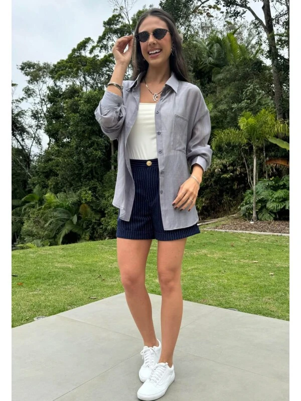 CAMISA FEMININA ACETINADA - COSH - Cinza