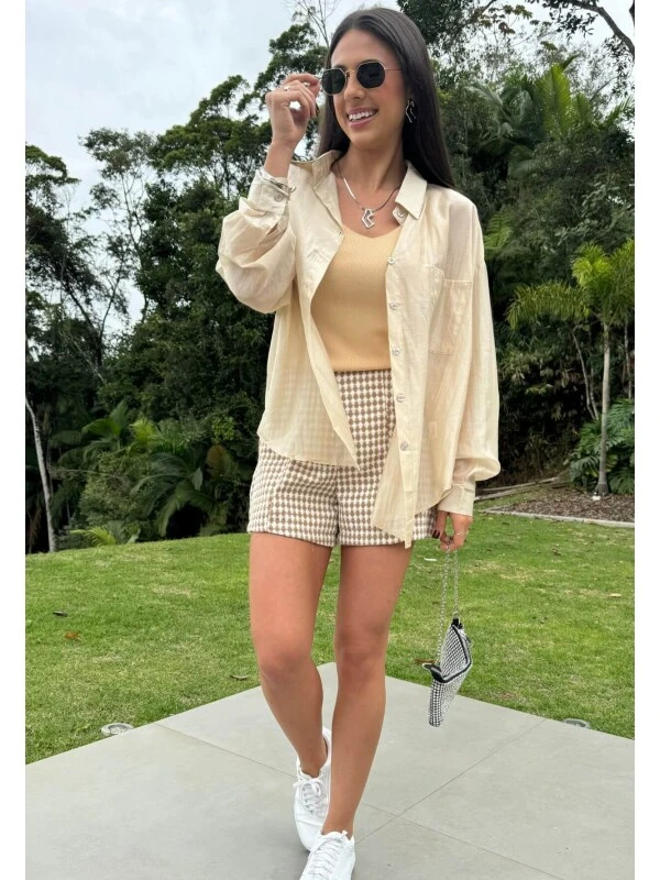 CAMISA FEMININA ACETINADA - COSH - Creme
