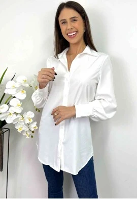 CAMISA FEMININA ALONGADA  COSH JEANS - Branco