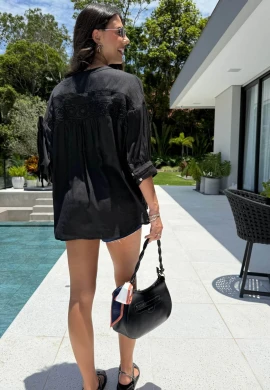 CAMISA FEMININA COM GUIPIR - COSH JEANS - Preto
