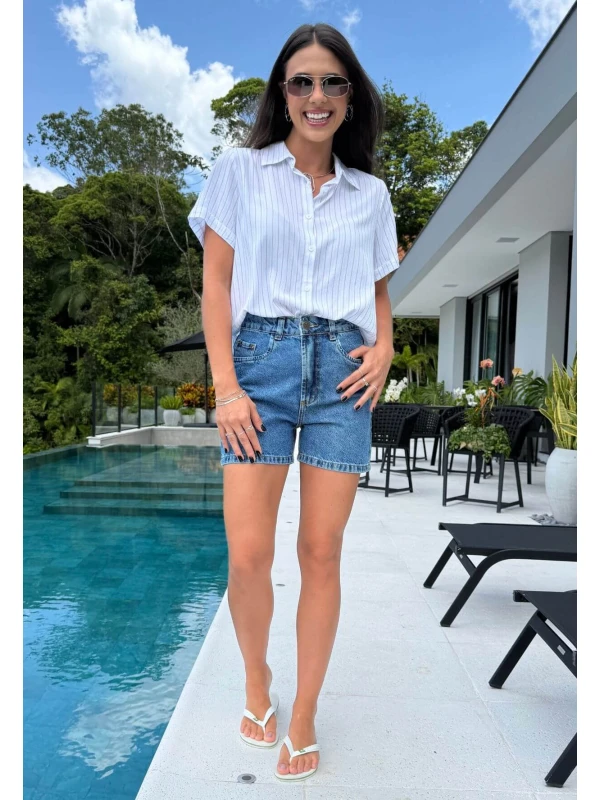 CAMISA FEMININA DE LISTRAS - COSH JEANS - Celeste