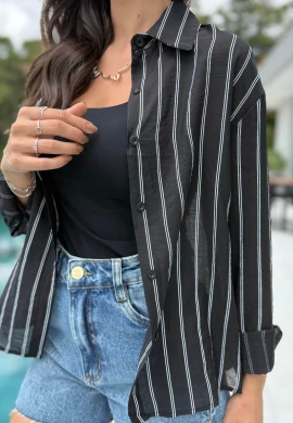 CAMISA FEMININA MANGA LONGA MICHELE - COSH JEANS - Preto