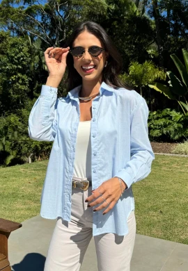 CAMISA FEMININA OVERSIZED JULIA - COSH JEANS - Azul