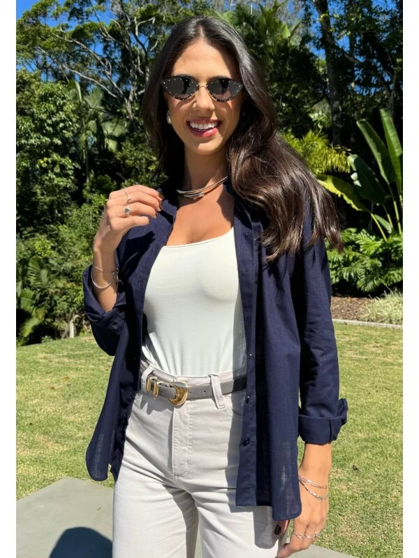 CAMISA FEMININA OVERSIZED JULIA - COSH JEANS - Marinho