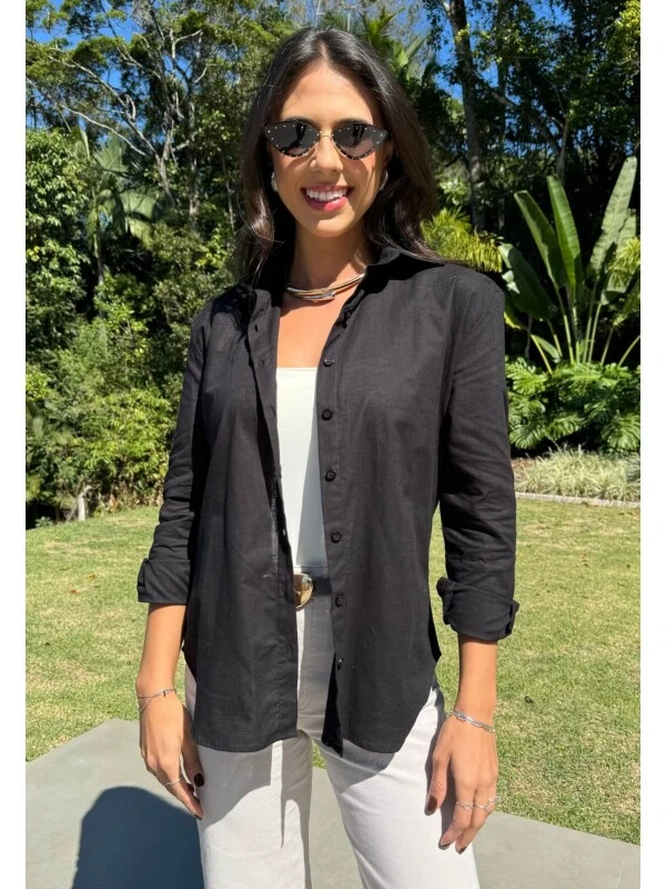 CAMISA FEMININA OVERSIZED JULIA - COSH JEANS - Preto
