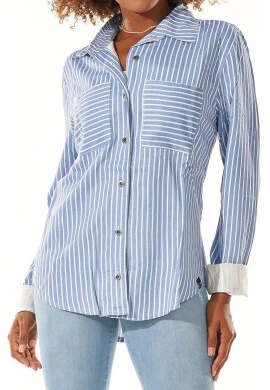 CAMISA FEMNINA DE VISCOSE C/LISTRAS - Azul