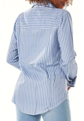CAMISA FEMNINA DE VISCOSE C/LISTRAS - Azul