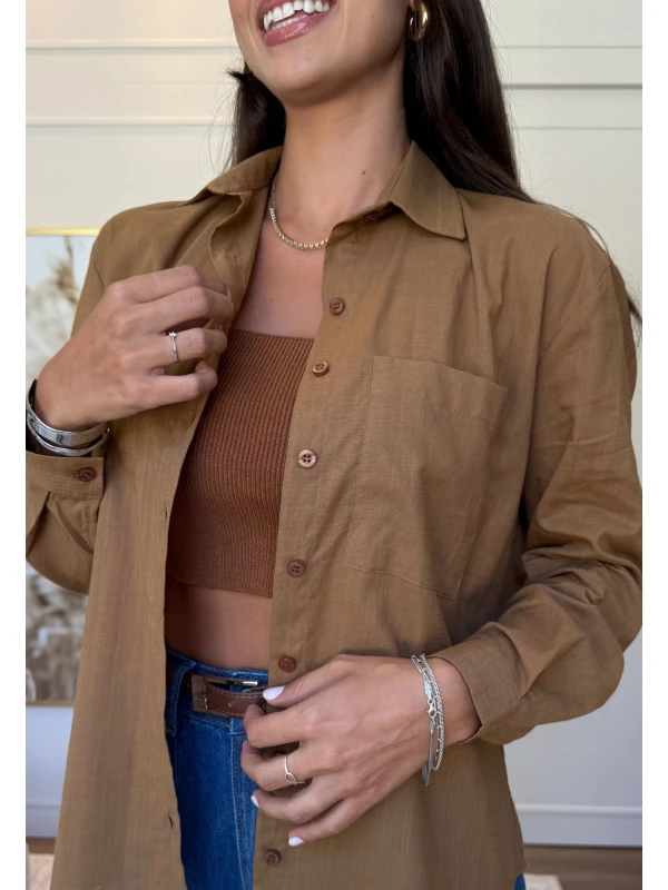 CAMISA LARI OVERSIZE - COSH JEANS - Marrom