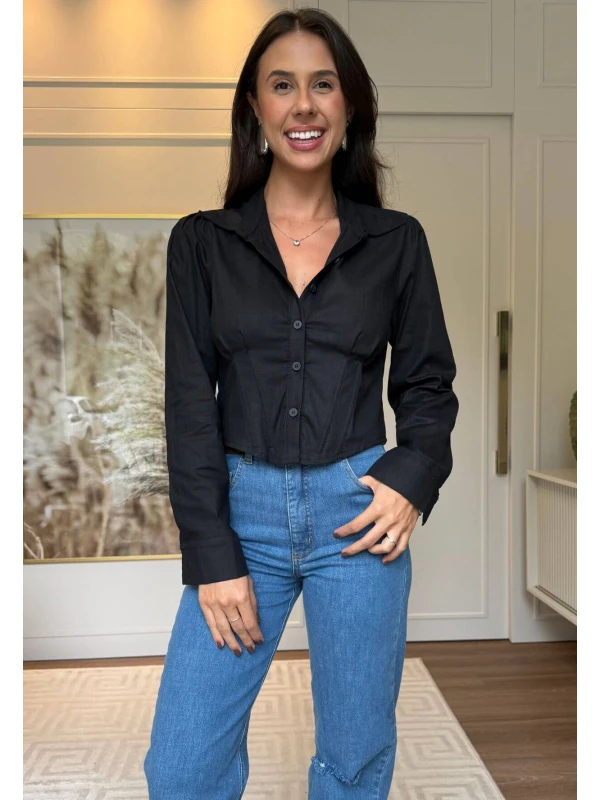 CAMISA MORGANA CROPPED - COSH JEANS - Preto