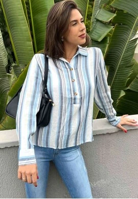 CAMISA MULLET FEMININA LISTRADA  COSH JEANS - Azul