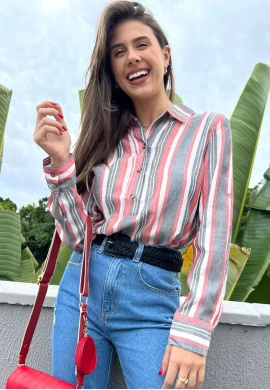 CAMISA MULLET FEMININA LISTRADA  COSH JEANS - Rosa