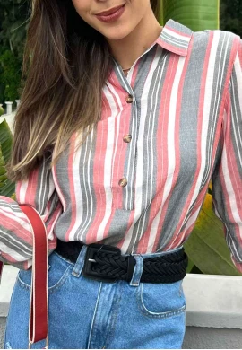 CAMISA MULLET FEMININA LISTRADA  COSH JEANS - Rosa