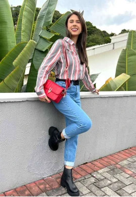 CAMISA MULLET FEMININA LISTRADA  COSH JEANS - Rosa