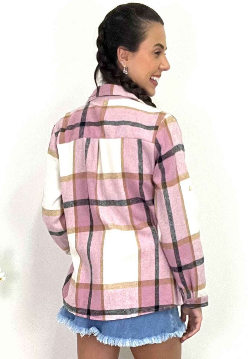Camisa xadrez shop feminina rosa claro