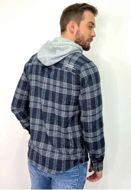 CAMISA XADREZ MASCULINA COM CAPUZ REMOVIVEL - COSH JEANS - Marinho