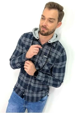 CAMISA XADREZ MASCULINA COM CAPUZ REMOVIVEL - COSH JEANS - Marinho