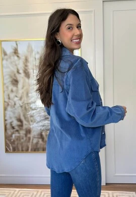 CAMISÃO DE VELUDO FEMININO  COSH JEANS - Azul bic