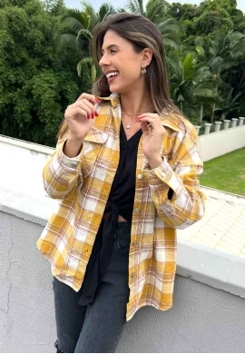 CAMISÃO XADREZ FEMININO FLANELA  COSH JEANS - Mostarda