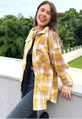 CAMISÃO XADREZ FEMININO FLANELA  COSH JEANS - Mostarda