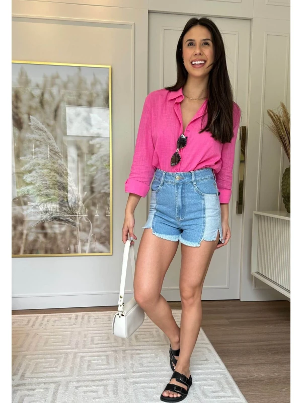 CAMISETA FEMININA BOTÕES KALINE - COSH JEANS - Pink