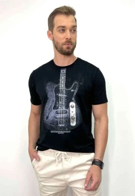 CAMISETA MASC ESTAMPADA GUITAR SALLO - COSH JEANS - Preto